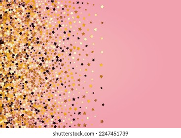 Sparkling Glow Vector Pink Background. Yellow Luxury Starry Design. Sky Magic Banner.  Gilded Celebration Star Illustration.