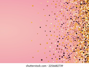 Sparkling Glow Vector Pink Background. Gilded Magic Dust Pattern. Star Luxury Banner.  Yellow Party Confetti Wallpaper.