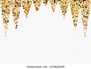 Sparkling Glow Vector Transparent Background. Gold Light Confetti Banner. Sky Cosmos Texture.  Golden Celebration Starry Pattern.