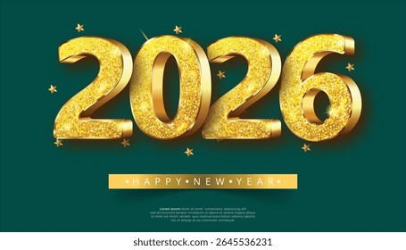 Sparkling Gold 2026 New Year's Design 3D Glitter Numbers on Green Background