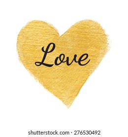 Sparkling gold acrylic stain. Vector metallic paint blob banner. Glamour heart illustraion.