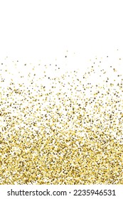 Sparkling gold confetti dust scatter pattern. Triangle square circle star elements noise. Banner template. Luxury crumb granules grain confetti. Birthday decoration stardust splash