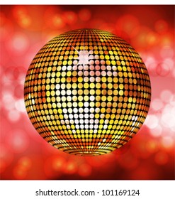 Sparkling gold disco ball on a glowing red background