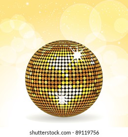 Sparkling gold disco ball on a yellow background
