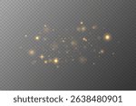Sparkling gold dust particles. Light effect of glare and stars. On transparent background. Vector EPS 10.