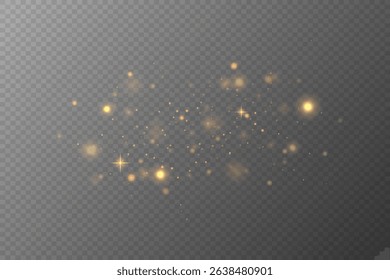 Sparkling gold dust particles. Light effect of glare and stars. On transparent background. Vector EPS 10.