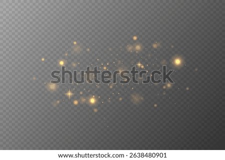Sparkling gold dust particles. Light effect of glare and stars. On transparent background. Vector EPS 10.