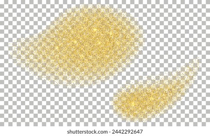 Sparkling gold glitter dust splash isolated on transparent background.  Glowing golden stardust abstract clouds. Glowing light effect. Vector illustration