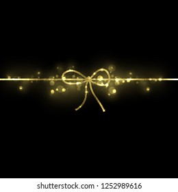 Sparkling gold glitter textured ribbon design. Shiny golden bow decorative element