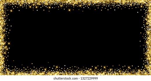 Sparkling gold luxury sparkling confetti. Scattered small gold particles on black background. Alive festive overlay template. Vibrant vector illustration.