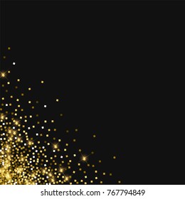 Sparkling gold. Messy bottom left corner with sparkling gold on black background. Splendid Vector illustration.