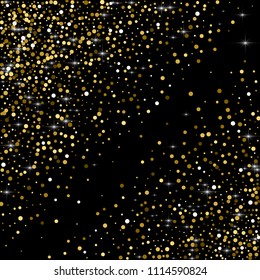 Sparkling gold. Small round shape on black background. Comely vector illustration.