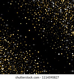 Sparkling gold. Small round shape on black background. Comely vector illustration.