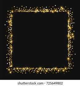 Sparkling gold. Square abstract shape on black background. Wonderful vector illustration.