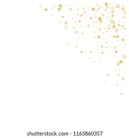sparkling gold stars background corner, golden christmas lights confetti falling. magic shining Flying stars glitter cosmic backdrop, sparkle vector border. glow tinsel frame