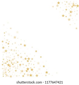 Sparkling Gold Stars Background Corner, Golden Christmas Lights Confetti Falling. Magic Shining Flying Stars Glitter Cosmic Backdrop, Sparkle Vector Border. Glow Tinsel Frame