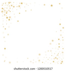 sparkling gold stars background corner, golden christmas lights confetti falling. magic shining Flying stars glitter cosmic backdrop, sparkle vector border. glow tinsel frame
