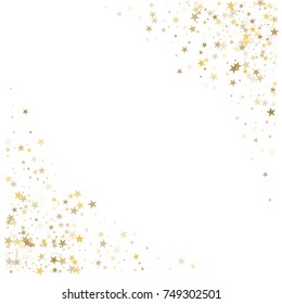 sparkling gold stars background corners, golden christmas lights confetti falling. magic shining Flying stars on night sky glitter cosmic backdrop, sparkle vector border. 