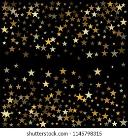 Sparkling gold stars background, golden christmas lights confetti falling.