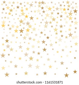 Sparkling gold stars background, golden christmas lights confetti falling.