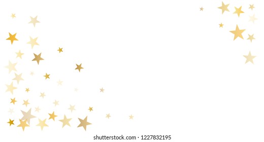 sparkling gold stars background, golden sparkles confetti falling. christmas lights magic shining Flying stars glitter cosmic backdrop, vector border. tinsel elements celebration graphic design.