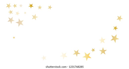 sparkling gold stars background, golden sparkles confetti falling. christmas lights magic shining Flying stars glitter cosmic backdrop, vector border. tinsel elements celebration graphic design.