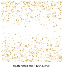 sparkling gold stars background, golden sparkles confetti falling. christmas lights magic shining Flying stars glitter cosmic backdrop, vector border. tinsel elements celebration graphic design.