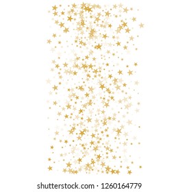 sparkling gold stars background, golden sparkles confetti falling. christmas lights magic shining Flying stars glitter cosmic backdrop, vector border. tinsel elements celebration graphic design.