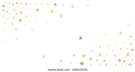 sparkling gold stars background, golden sparkles confetti falling. christmas lights magic shining Flying stars glitter cosmic backdrop, vector border. tinsel elements celebration graphic design.