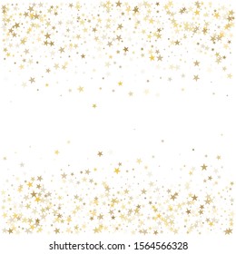 sparkling gold stars background, golden sparkles confetti falling. christmas lights magic shining flying stars glitter backdrop, vector border. tinsel elements celebration graphic design.