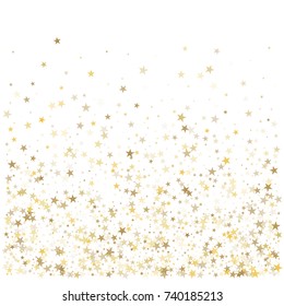 Sparkling Gold Stars Background, Golden Christmas Lights Confetti Falling. Magic Shining Flying Stars On Night Sky Glitter Cosmic Backdrop, Sparkle Vector Border. 