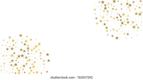 sparkling gold stars background, golden christmas lights confetti falling. magic shining Flying stars on night sky glitter cosmic backdrop, sparkle vector border.