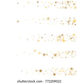 sparkling gold stars background, golden sparkles confetti falling. christmas lights magic shining Flying stars glitter cosmic backdrop, vector border. 