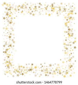sparkling gold stars frame or border background, christmas  confetti golden sparkles square. 