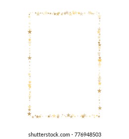 sparkling gold stars frame or border background, christmas lights confetti golden sparkles square. magic shining Flying stars glitter cosmic backdrop, vector border. 