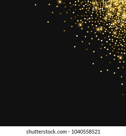 Sparkling gold. Top right corner gradient on black background. Magnificent vector illustration.