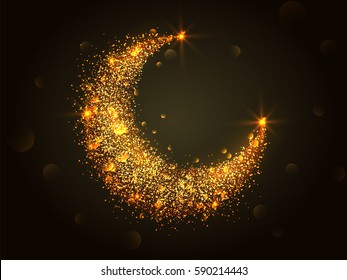 Sparkling Golden Crescent Moon for Muslim Community Festivals celebration.