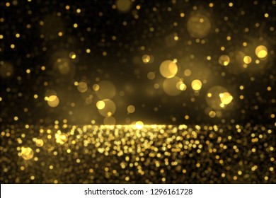 Sparkling golden dust effect. Defocused glitters. Abstract sparkling background.