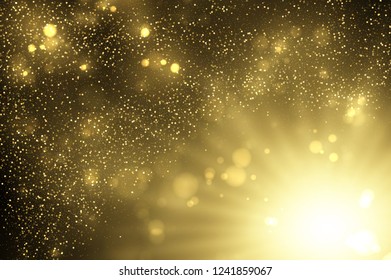 Sparkling golden dust explosion. Glowing light, glittering effect. Shiny gold particles abstract luxury background