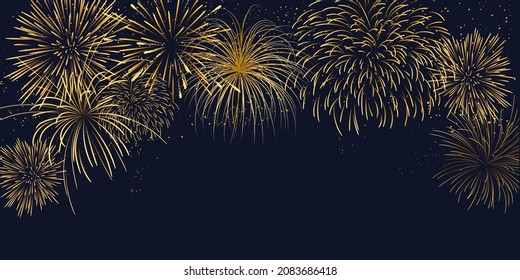 sparkling golden fireworks with realistic look on black abstract background festive lights vector illustration for christmas or new year greeting card