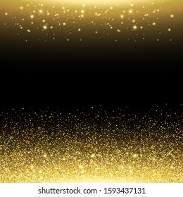 Sparkling Golden Glitter Background. Falling Shiny Confetti with Gold Shards. Shining Light Effect for Christmas or New Year Greeting Card.