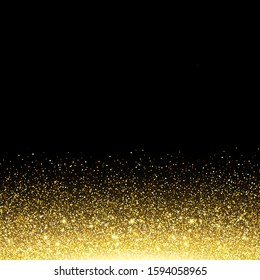 funkelnder goldener Glitterhintergrund. Fallende Shiny Confetti mit Goldsplittern. Leuchtender Lichteffekt für Weihnachten oder Neujahr Grußkarte.
