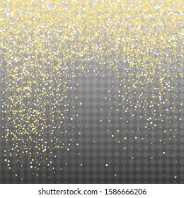 Sparkling Golden Glitter with Bokeh Lights on Transparent Vector Background.