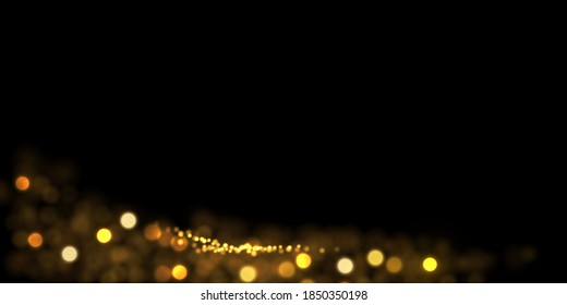 Sparkling golden glitter lights. Vector abstract luxury background. Gold glitters dust glowing on black.