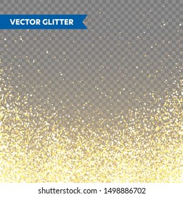 Sparkling Golden Glitter on Transparent Vector Background. Falling Shiny Confetti with Gold Shards. Shining Light Effect for Christmas or New Year Greeting Card.