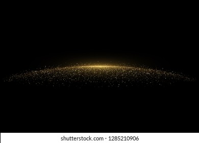 Sparkling golden glittering effect. Shiny background decorative element isolated on black 