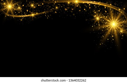 Sparkling golden light effect. Abstract magical decorative background 