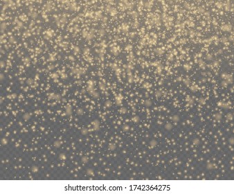 Sparkling golden magic dust particles bokeh on transparent background, Christmas sparkle light effect, sparkle, shine lights, yellow dust sparks and star shine with special light, vector illustration.
