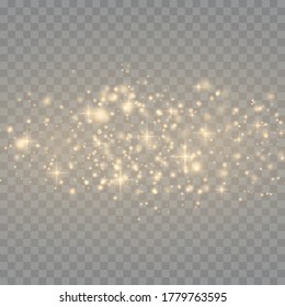 Sparkling golden magic dust particles bokeh on transparent background, yellow dust sparks and star shine with special light, Christmas sparkle light effect, sparkle, shine lights, vector illustration.