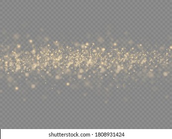 Sparkling golden magic dust particles on transparent background, sparkle, shine lights, yellow dust sparks and star shine with special light, Christmas sparkl light effect, vector illustration.